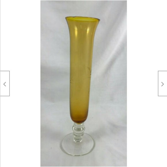 8" Etched Berry & Vine Amber Glass Flower Bud Vase with Clear Base - Picture 3 of 8